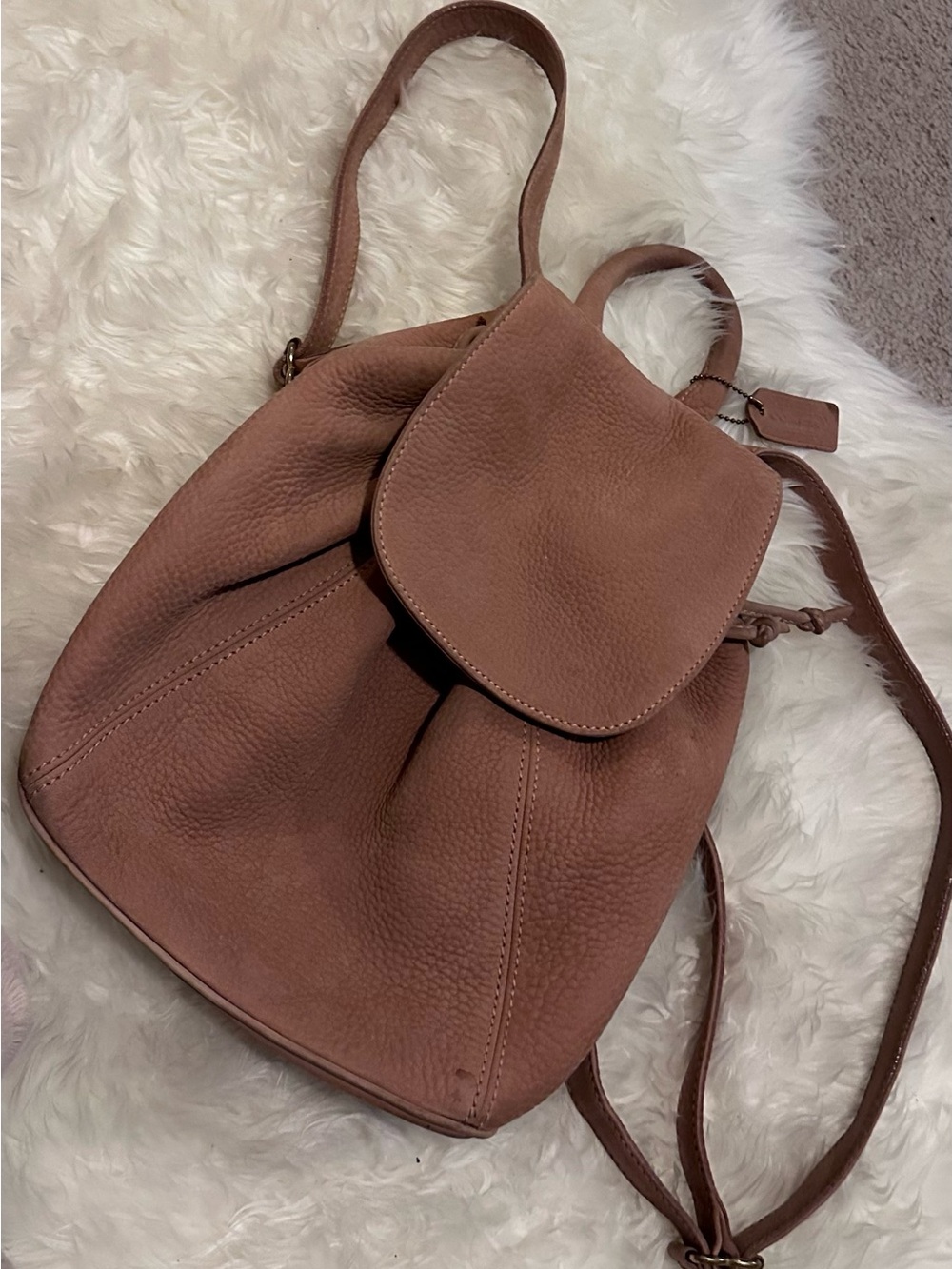 Coach suede Leather Drawstring Backpack - Dusty Rose